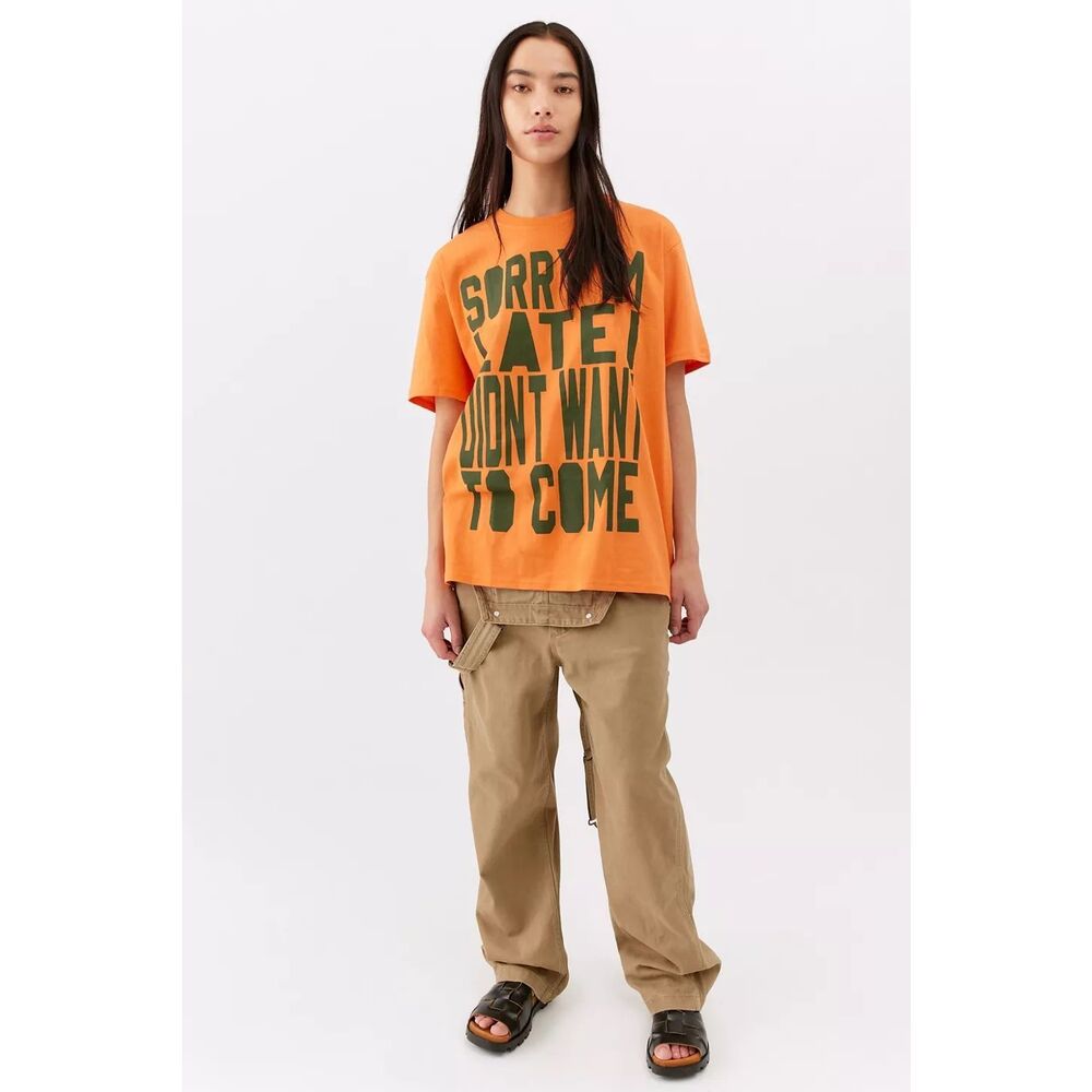 Urban Outfitters UO Sorry I’m Late Oversized Graphic T Shirt Orange XS/S NEW - Picture 2 of 4